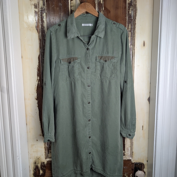 Kenneth Cole Reaction Tencel Utility Shirt Dress – Army Green – Large - Picture 1 of 8